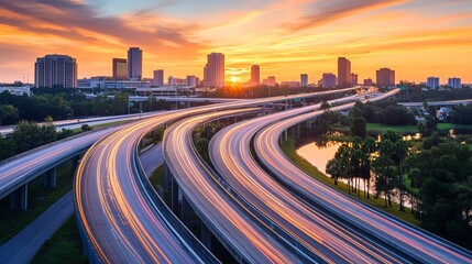 Fototapeta premium Early morning in summer showing the highway system that surrounds the city of Orlando, Floria