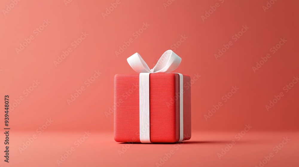 Poster a 3d single icon of a red gift box tied with a white ribbon placed in the center of a minimal design