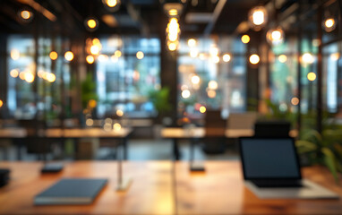Fototapeta premium motion blur background of modern office interior design contemporary workspace for creative business defocus long exposure shake jerk