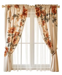 Window floral curtains isolated on white background