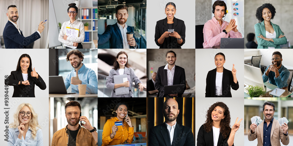 Aufkleber a diverse ensemble of professionals is actively engaged in various work-related activities within a 