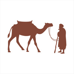 Person Leading Camel Silhouette in Vast Desert