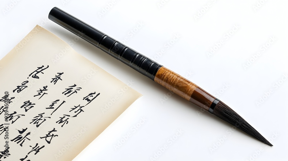Poster elegant chinese calligraphy brush with a scroll featuring a mid autumn festival poem isolated on a c