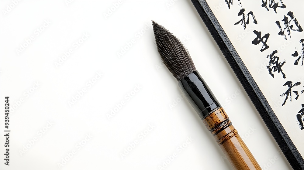 Poster elegant chinese calligraphy brush with a traditional scroll featuring a mid autumn festival poem iso