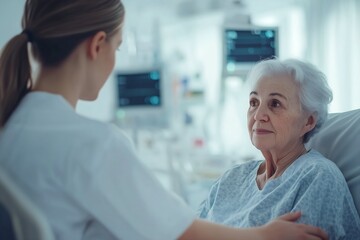 Fototapeta premium Nurse Caring for Elderly Patient in Hospital
