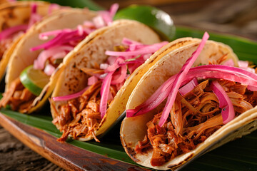 Cochinita pibil tacos with pickled onions
