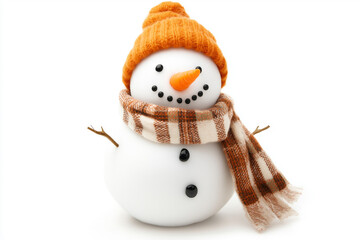 Fototapeta premium Isolated snowman with orange scarf and hat