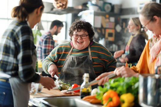 Woman with Down syndrome enjoying cooking