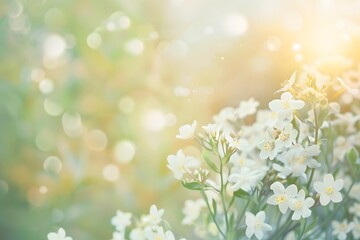 Delicate white flowers blooming softly in a sunlit garden.