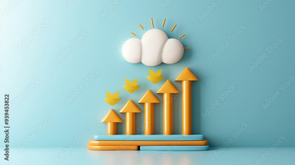 Poster a vibrant growth chart features upward arrows and a cloud, symbolizing progress and success. the des