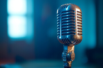 Old-fashioned microphone with warm hazy lighting