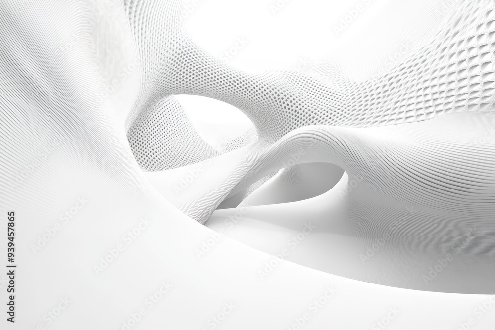 Poster abstract white architectural structure with curving walls and a grid pattern