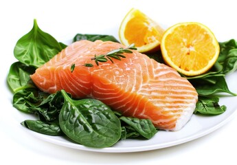 Fresh Salmon Fillet with Spinach and Orange Slices
