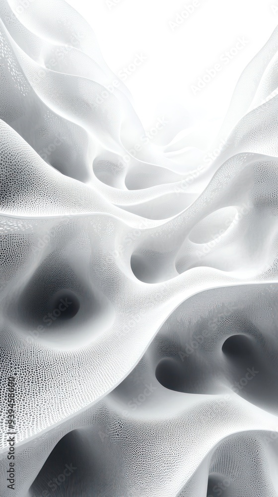 Poster abstract white 3d rendered surface with circular patterns and depressions