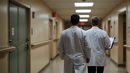 Two Doctors Walking Down Hospital Hallway