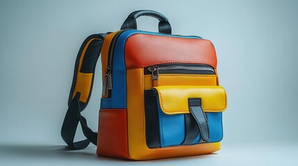 vibrant cartoonstyle school backpack floating against white background bold colors playful design zipper details and sturdy straps emphasized