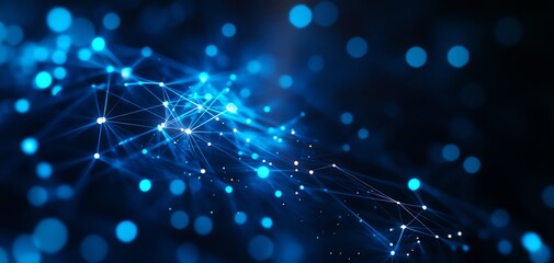 Fototapeta premium A dynamic blue abstract background featuring glowing lines and dots, perfect for technology and digital concepts.