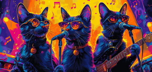Cool Cats Performing in a Funky Band
