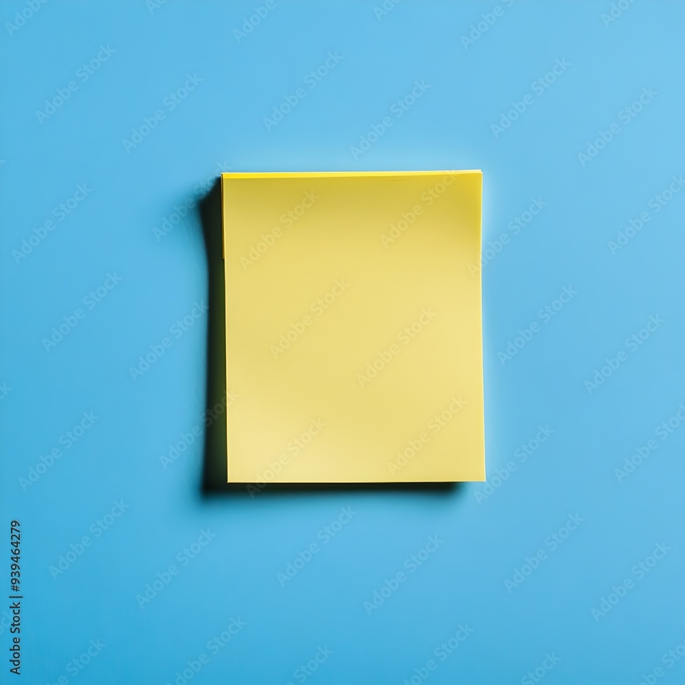 Aufkleber minimalist photograph of a single yellow sticky note pad placed at the center of a plain background 