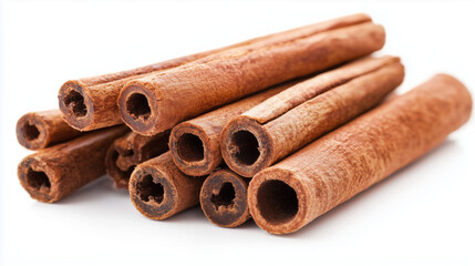 Pile of cinnamon sticks isolated on a white background 
