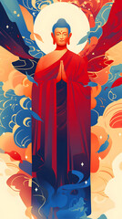 Fototapeta premium Buddha's light shines upon the Buddha illustration