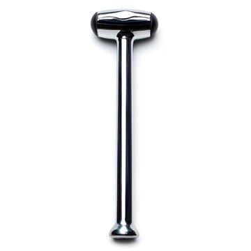 Closeup of a silver medical reflex hammer a diagnostic tool used by healthcare professionals for neurological examinations and assessments isolated on a plain white background