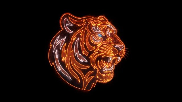 Tiger Animated Neon Logo - Loop - Overlay Graphic Element