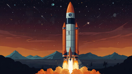 Obraz premium Rocket in Flat Modern Design with Clean Lines and Bold Colors