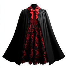 Naklejka premium A stunning gothic dress featuring intricate lace details and a dramatic cape. Perfect for cosplay or themed events.