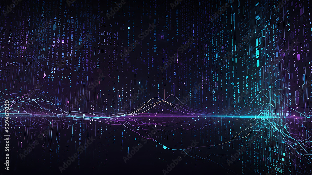 Poster abstract digital data stream with flowing binary code