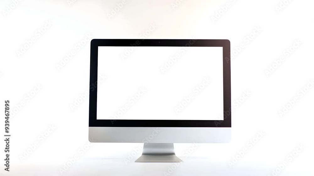 Fototapete close up image of a modern minimalist desktop computer monitor with a blank white screen isolated on