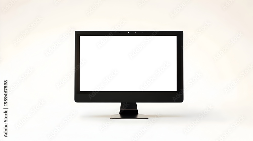 Poster Blank Desktop Computer Monitor Isolated on Clean White Background with Space for Technology Related Text and Concepts