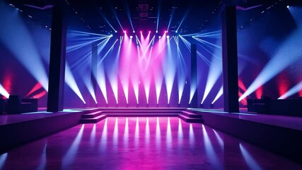 Bright, abstract lighting fixtures illuminate a futuristic nightclub.