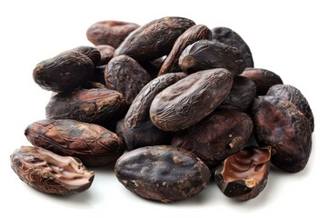 Obraz premium Pile of cacao beans is sitting on a white background