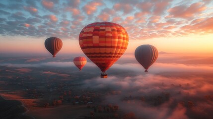 Obraz premium Hot Air Balloons Soaring Above the Clouds at Sunrise