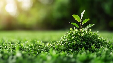 A vibrant green sprout emerging from lush grass, symbolizing growth and renewal in nature's beautiful setting.