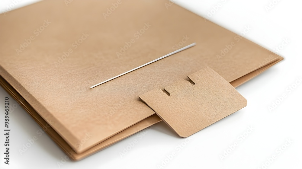 Poster Closeup view of a plain file folder with a blank tab for labeling isolated on a simple white background  This image represents the concept of organized file storage document management