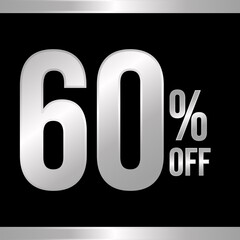 60 percent off silver, with black background and silver strips on top and bottom