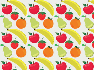 Set of fruit. Banner with colourful organic fruit isolated on white background .Vector illustration.