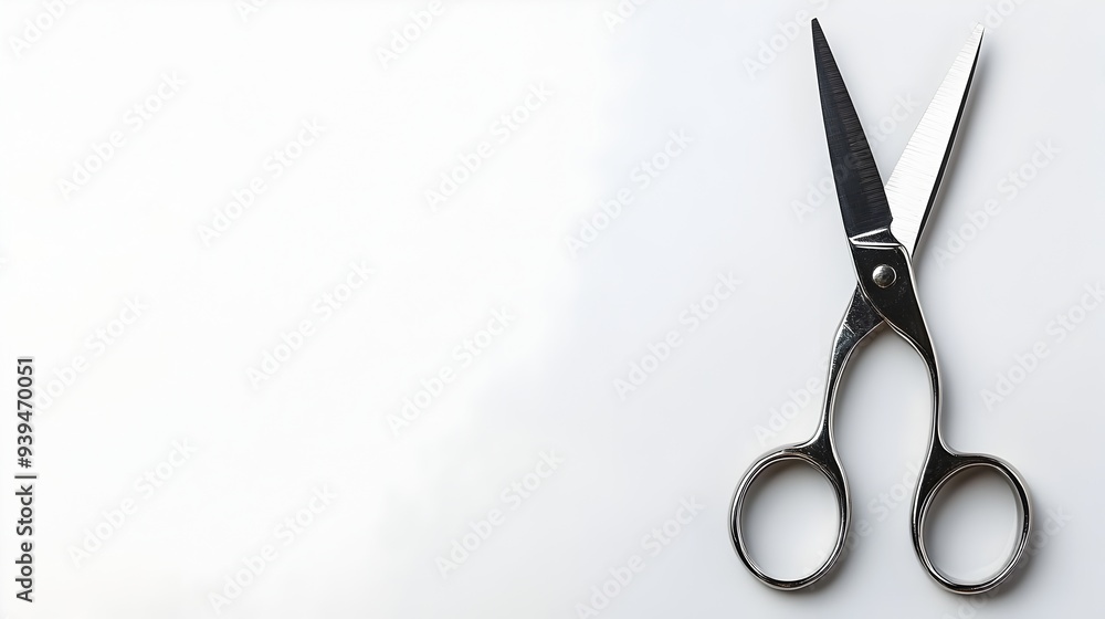Poster crisp detailed image of a pair of precision scissors with sharp blades isolated on a clean white bac
