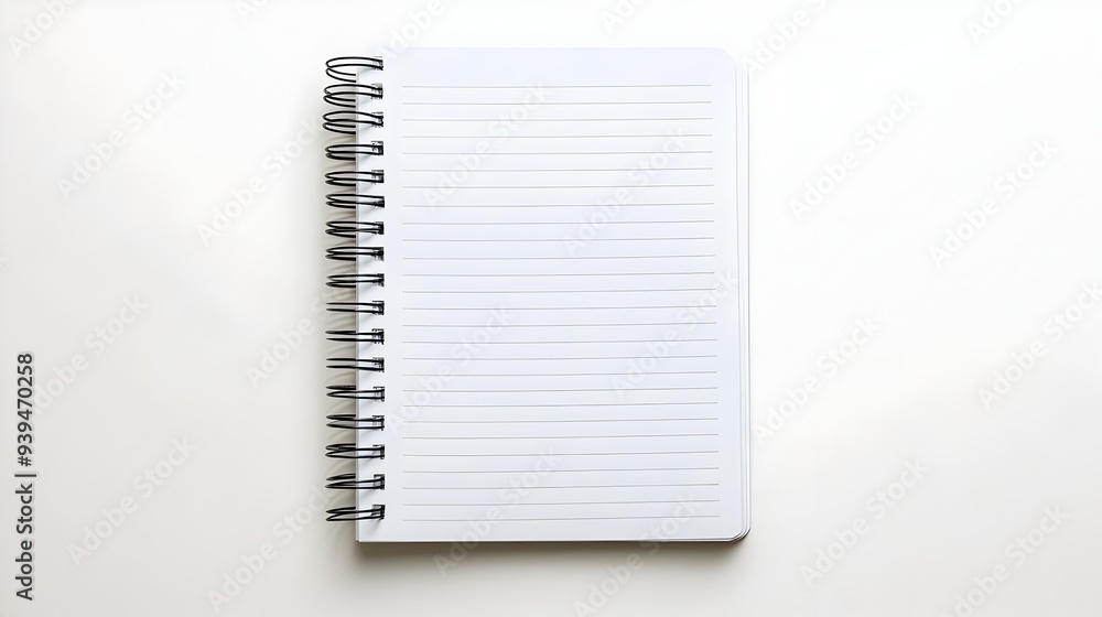 Poster high angle view of a blank spiral notebook with empty pages isolated on a clean white background pro