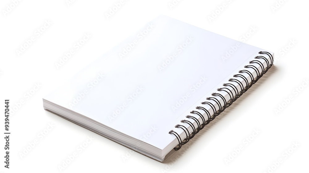 Poster blank spiral notebook isolated on white background with empty pages and copy space for text graphic 