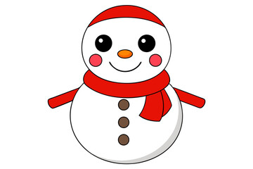 Kawaii Snowman with Red Scarf and Carrot Nose - Cute Winter Illustration Vector