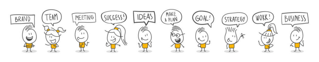 Stick figures. Office people. Hand drawn doodle line art cartoon design character.