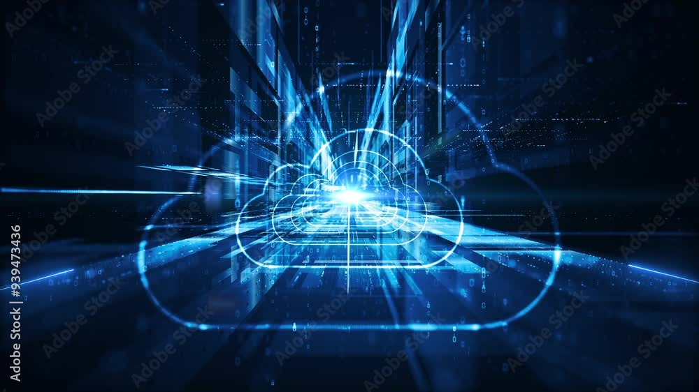 Poster futuristic cloud computing and digital data transformation technology and big data and cybersecurity
