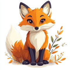 Obraz premium A fox clipart, animal element, playful design, orange and white, isolated on white background