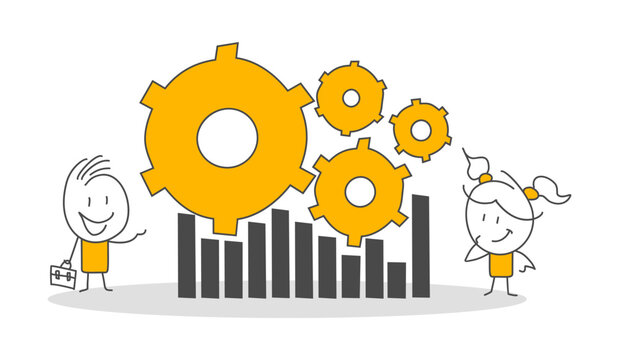 recommend clip art: Stick figures. Business, Gear Wheel. Hand drawn doodle line art cartoon design character.