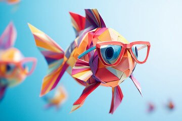 Obraz premium Colorful paper fish with stylish glasses
