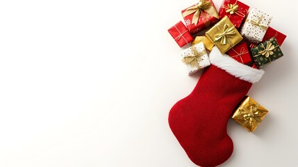 Festive Christmas overflowing with small presents and gifts isolated on a clean white background with room for text overlay or copy space