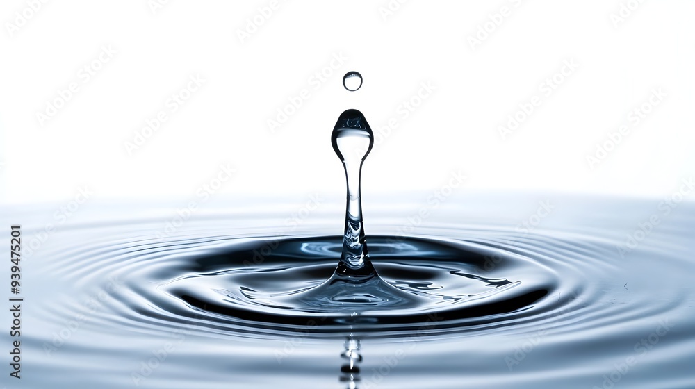Poster captivating photograph showcasing a single water droplet splashing onto a smooth white surface creat